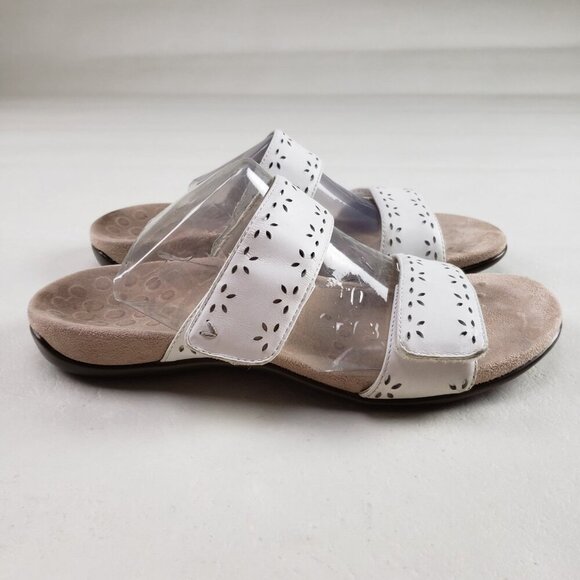 Vionic Randi Strappy Leather Sandal Womens 10 White Slide Adjustable Slip On - Picture 2 of 11